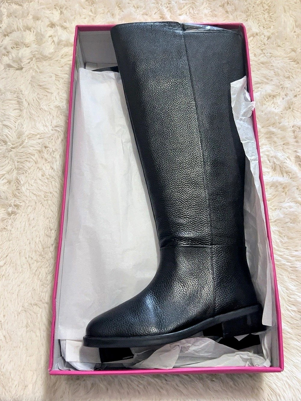 Vince Camuto Black Leather Knee High Boots 9.5 Extra Wide Calf NIB